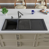 Alfi Brand Black 46" Dbl Bowl Granite Composite Kitchen Sink W/ Drainboard AB4620DI-BLA